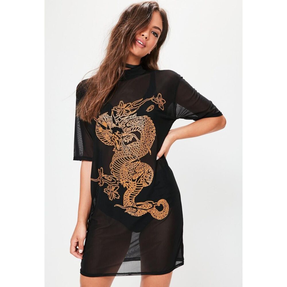 Missguided high collar mesh dragon dress